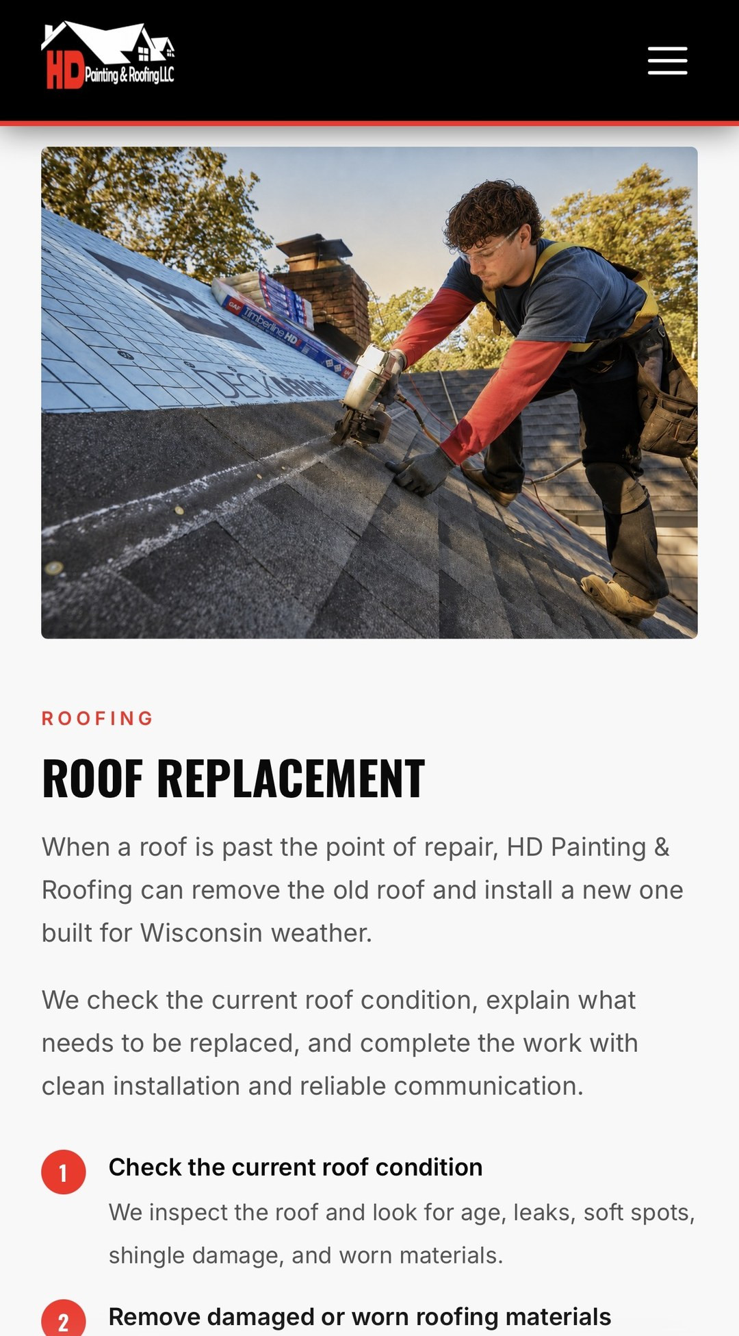 HD Painting & Roofing roof replacement detail page