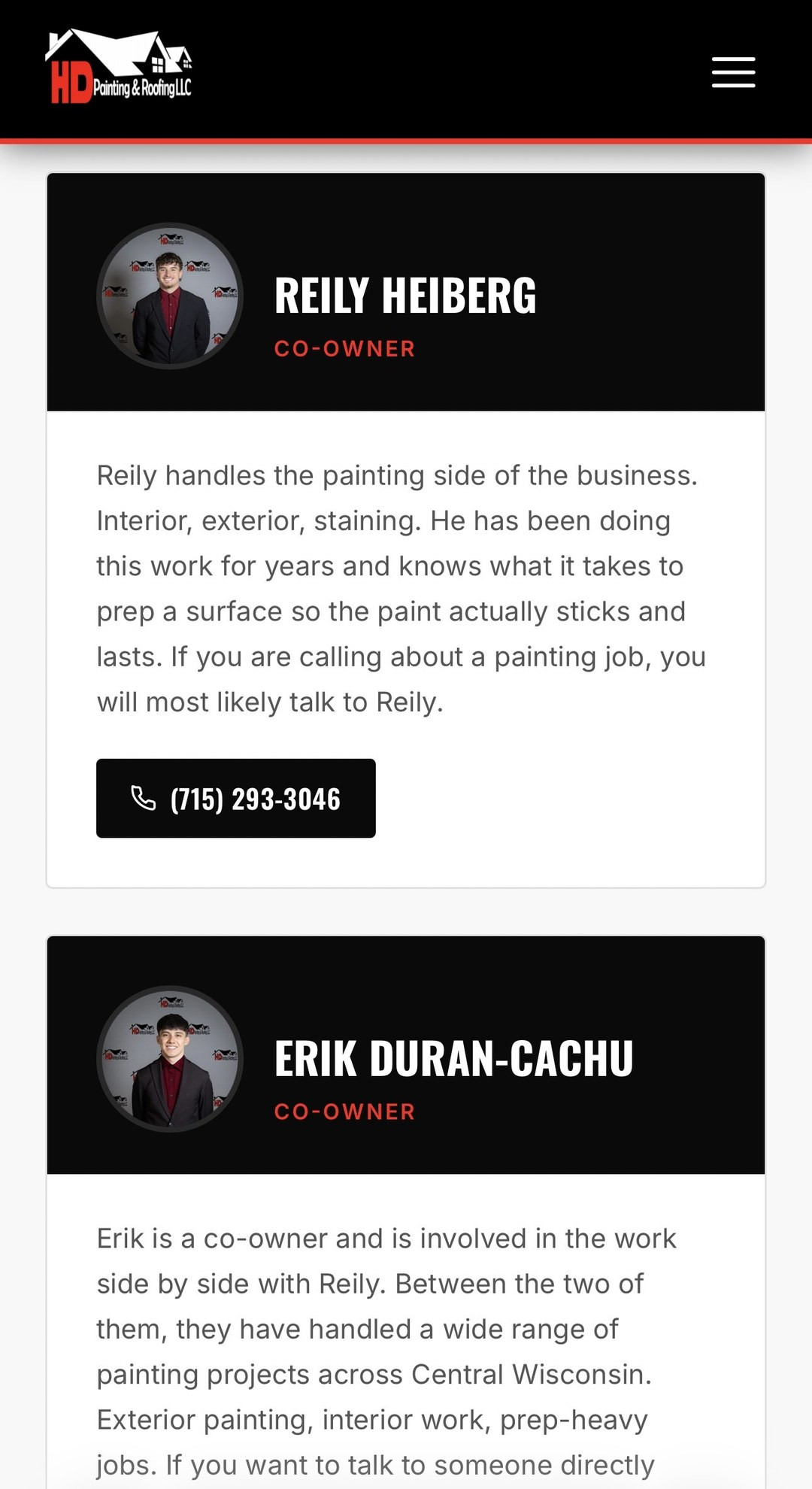 HD Painting & Roofing team and about page