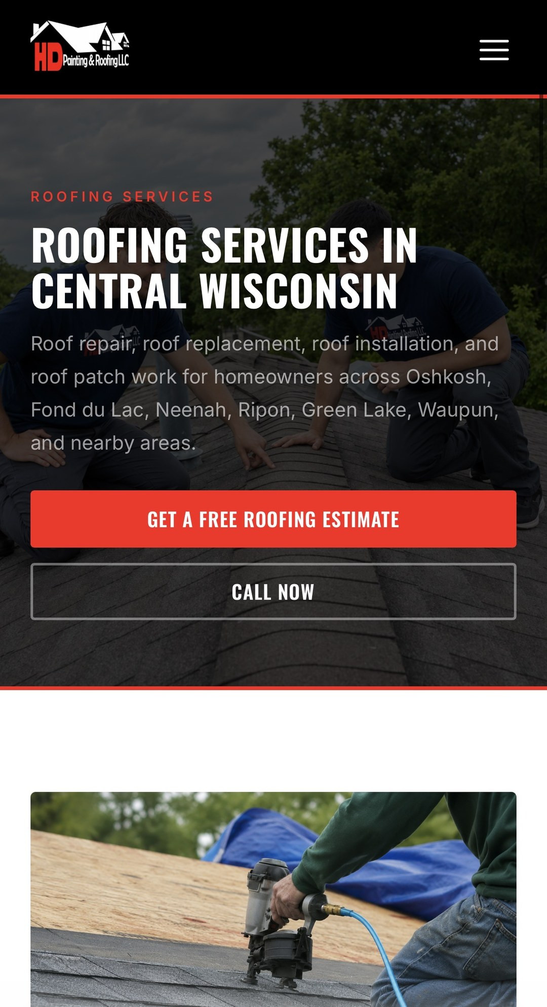 HD Painting & Roofing roofing services page