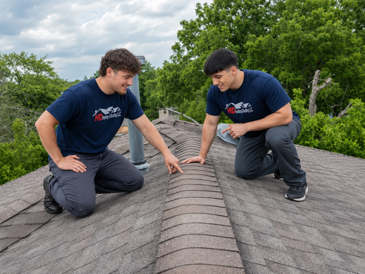 HD Painting and Roofing crew inspecting a roof